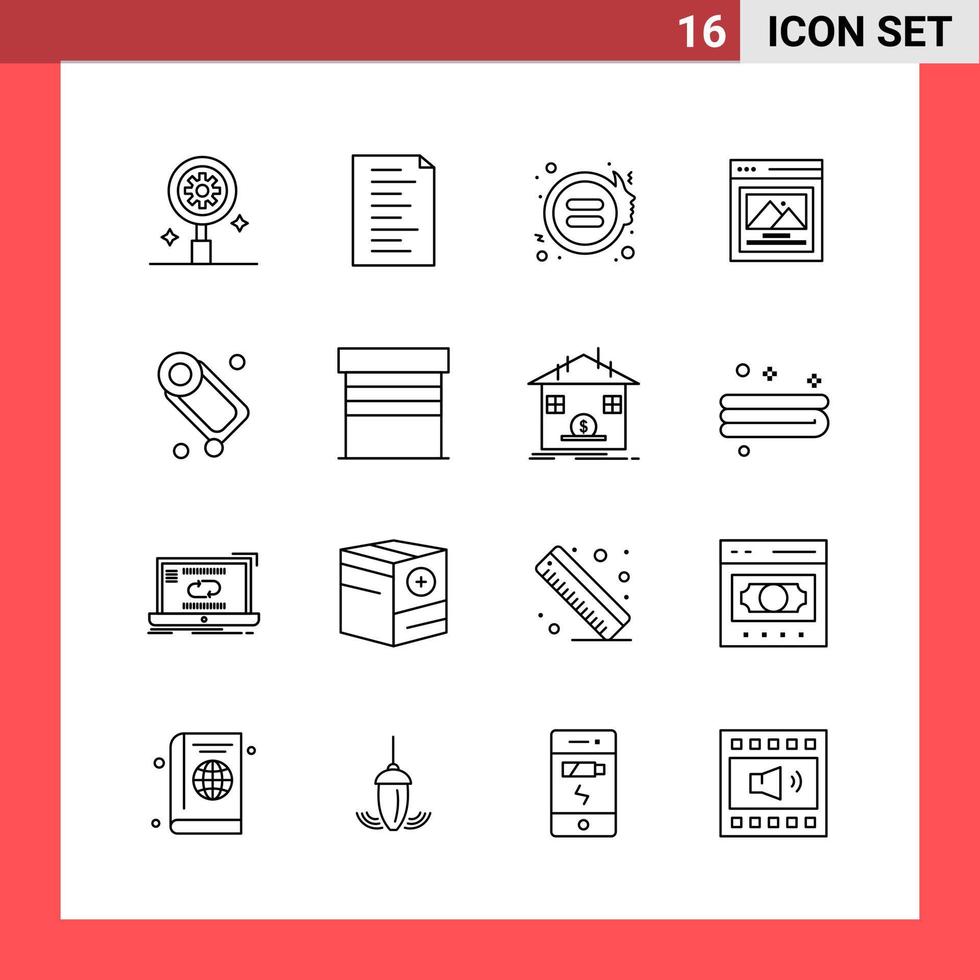 16 Icon Pack Line Style Umrisssymbole auf weißem Hintergrund einfache Zeichen für die allgemeine Gestaltung kreativer schwarzer Icon-Vektor-Hintergrund vektor