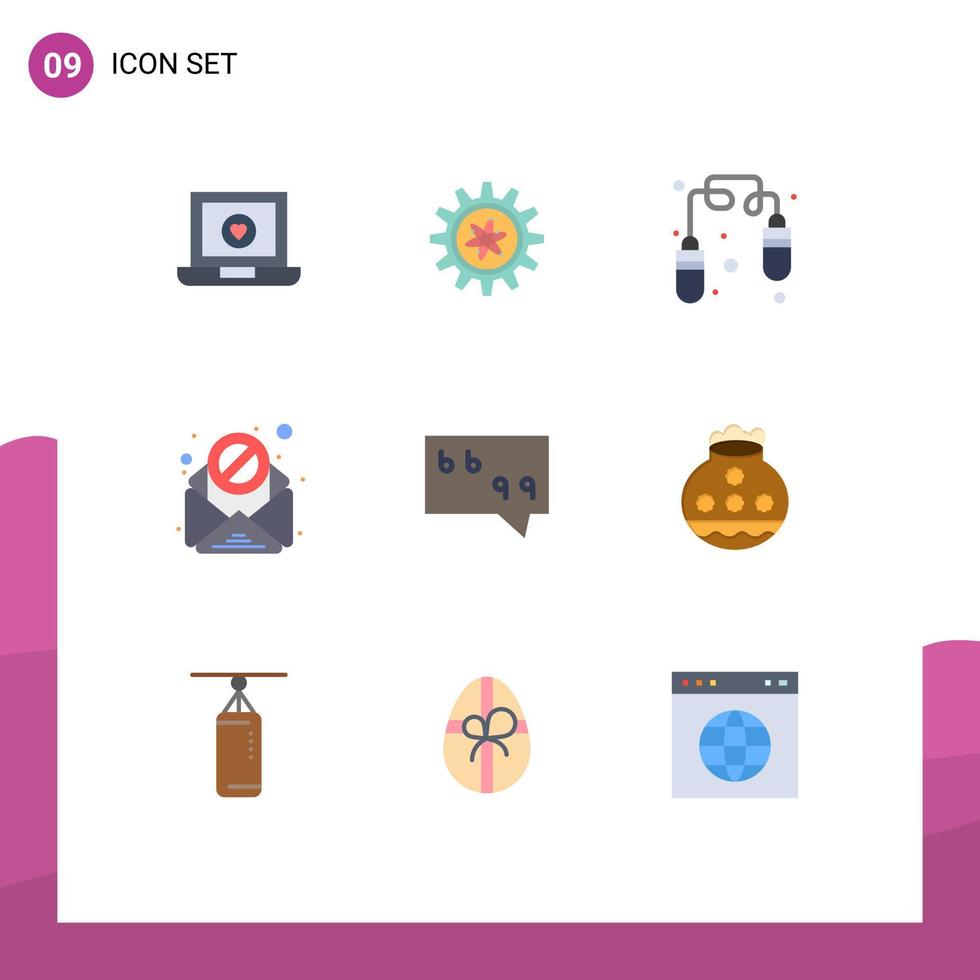 moderner Satz von 9 flachen Farben und Symbolen wie Pot Message Exercise Bubble Spam editierbare Vektordesign-Elemente vektor