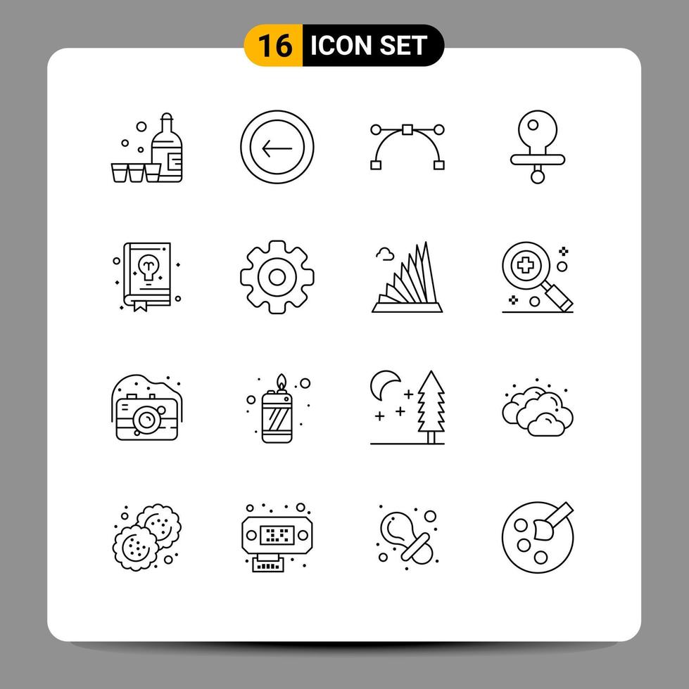 Stock Vector Icon Pack mit 16 Linienzeichen und Symbolen für das Lernen von Bildungsankerbuch-Dummy-editierbaren Vektordesignelementen