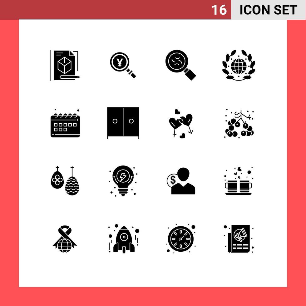 modern uppsättning av 16 fast glyfer pictograph av seo värld hitta dag jord redigerbar vektor design element