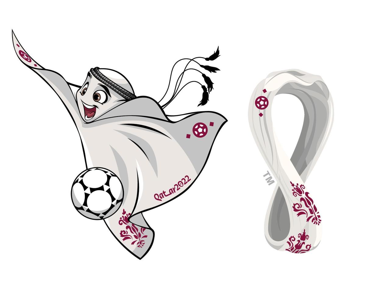 maskot fifa värld kopp qatar 2022 med officiell logotyp symbol och bllon mästare design vektor abstrakt illustration