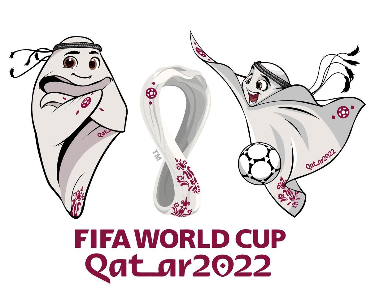 maskotar fifa värld kopp qatar 2022 med officiell logotyp symbol och bllon mästare design vektor abstrakt illustration