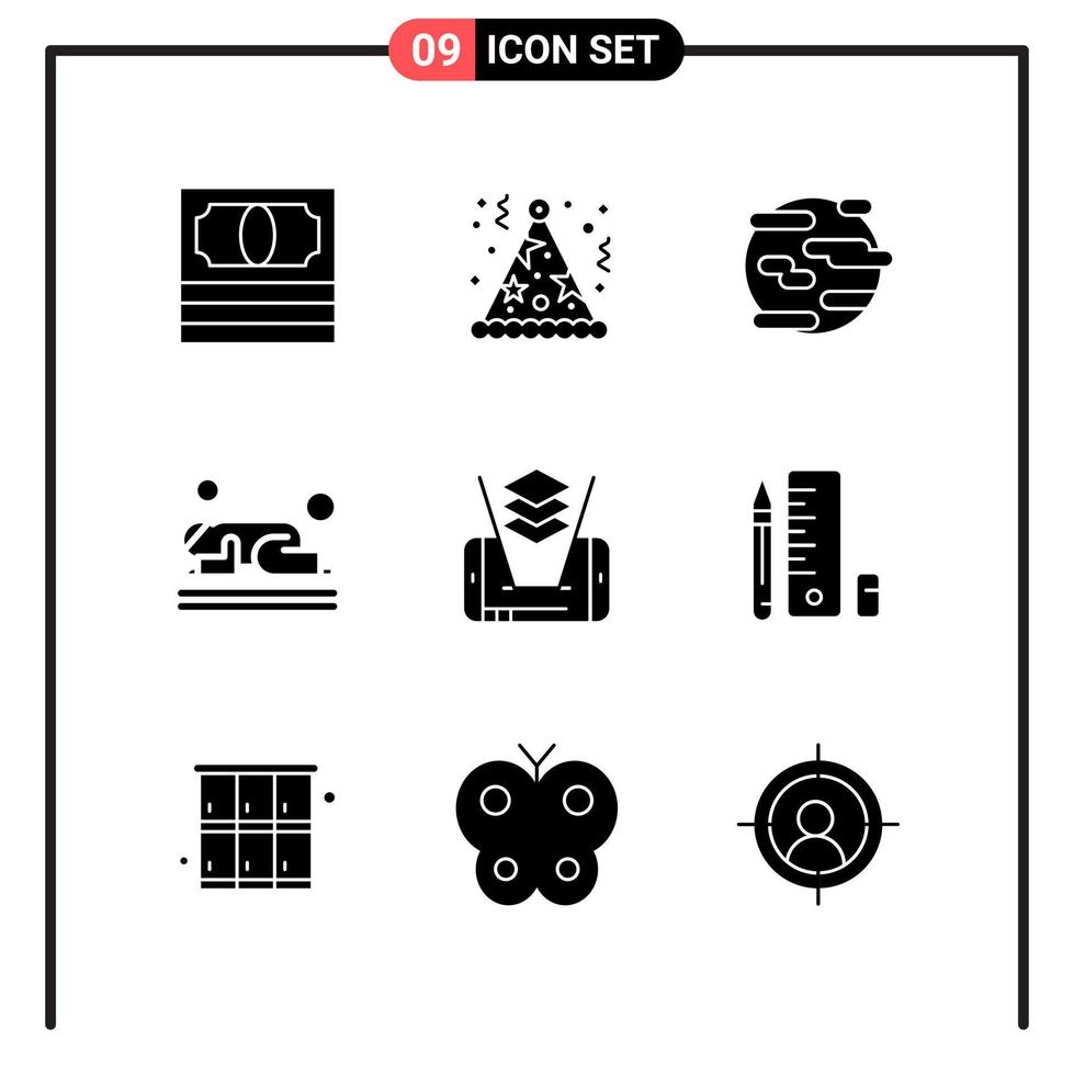 uppsättning av 9 fast stil ikoner för webb och mobil glyf symboler för skriva ut fast ikon tecken isolerat på vit bakgrund 9 ikon uppsättning kreativ svart ikon vektor bakgrund