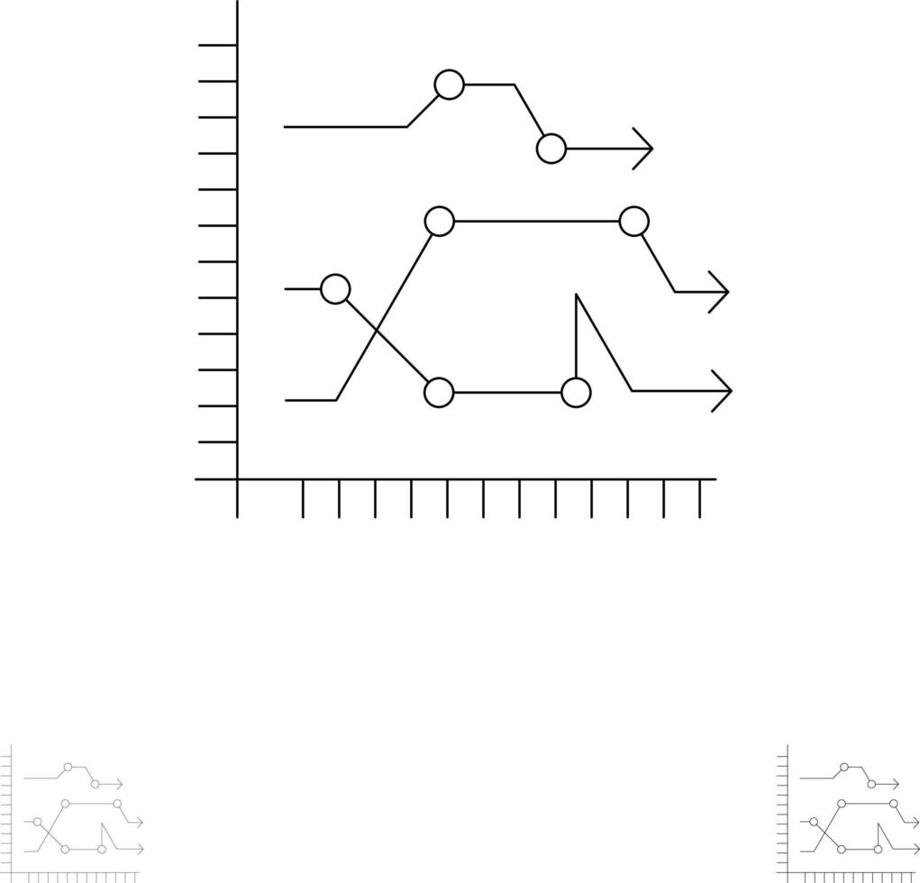 Analytics-Geschäftsdiagramm-Diagrammdiagramm-Trends fetter und dünner schwarzer Liniensymbolsatz vektor