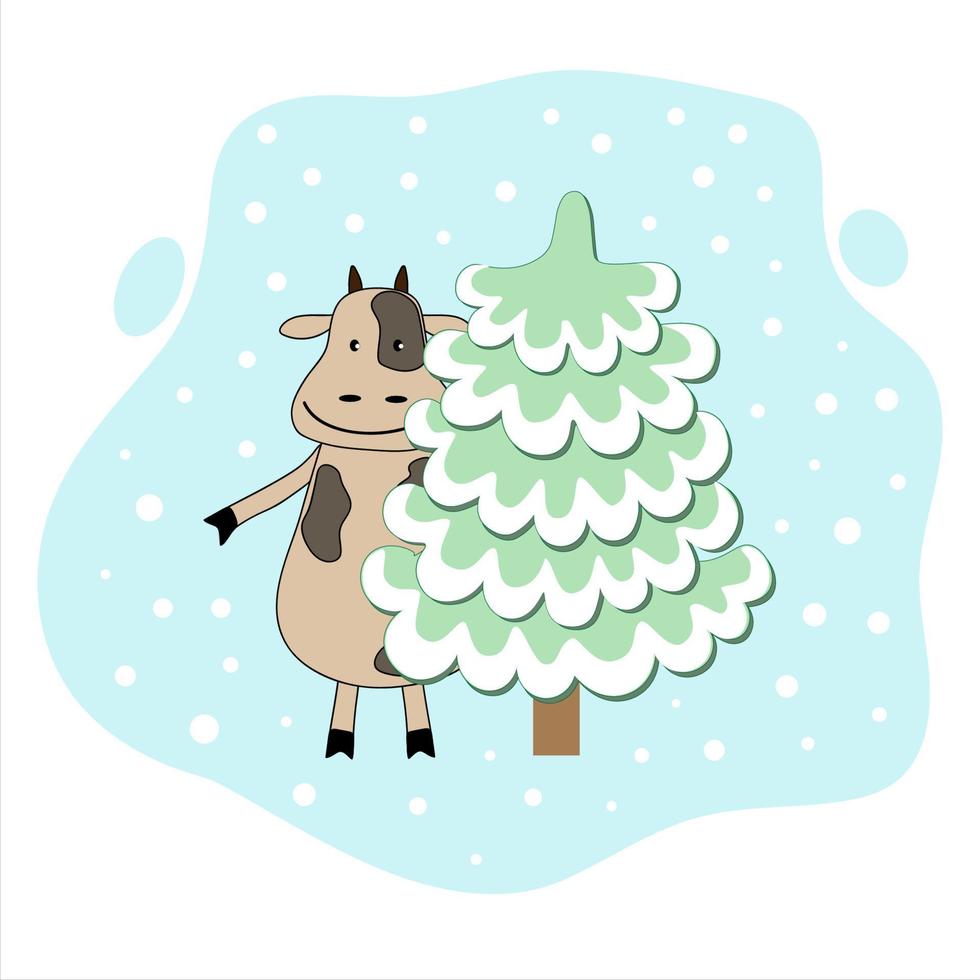 jul tjur med en ny år träd. de symbol av de ny år. vektor illustration.