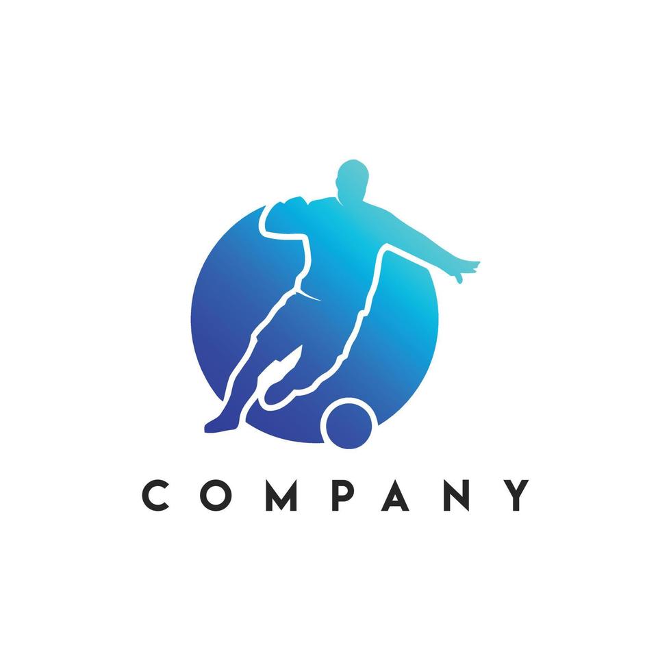 Fußkick-Logo, Fußballspieler, Gruppe von Fußballern vektor