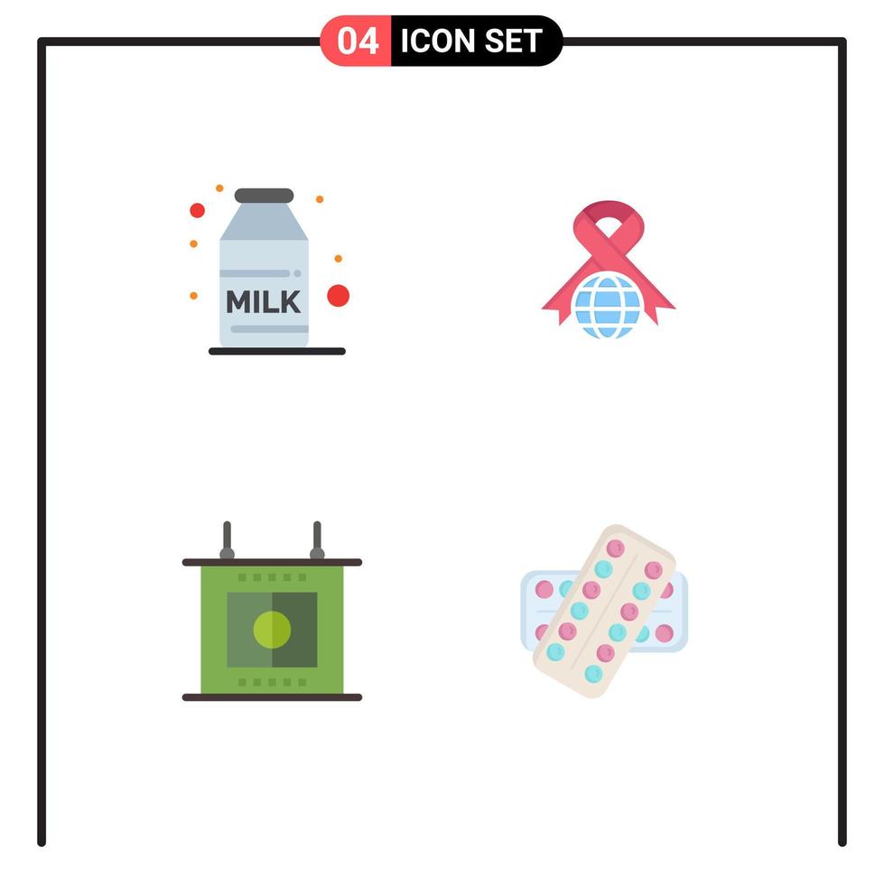 Stock Vector Icon Pack mit 4 Zeilenzeichen und Symbolen für Frühstückssportpflege Welt Pille editierbare Vektordesign-Elemente