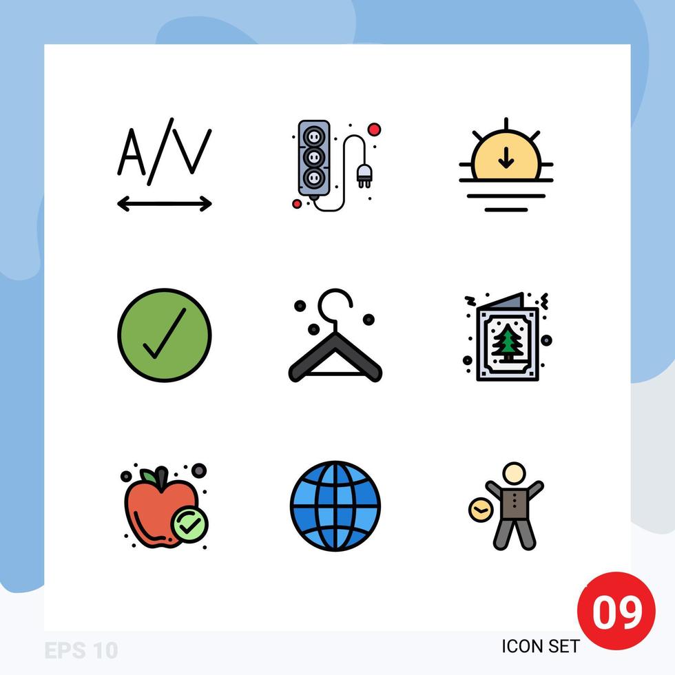 Stock Vector Icon Pack mit 9 Zeilen Zeichen und Symbolen für Kartenhalter Sonnenuntergang Kleidung komplett editierbare Vektordesign-Elemente