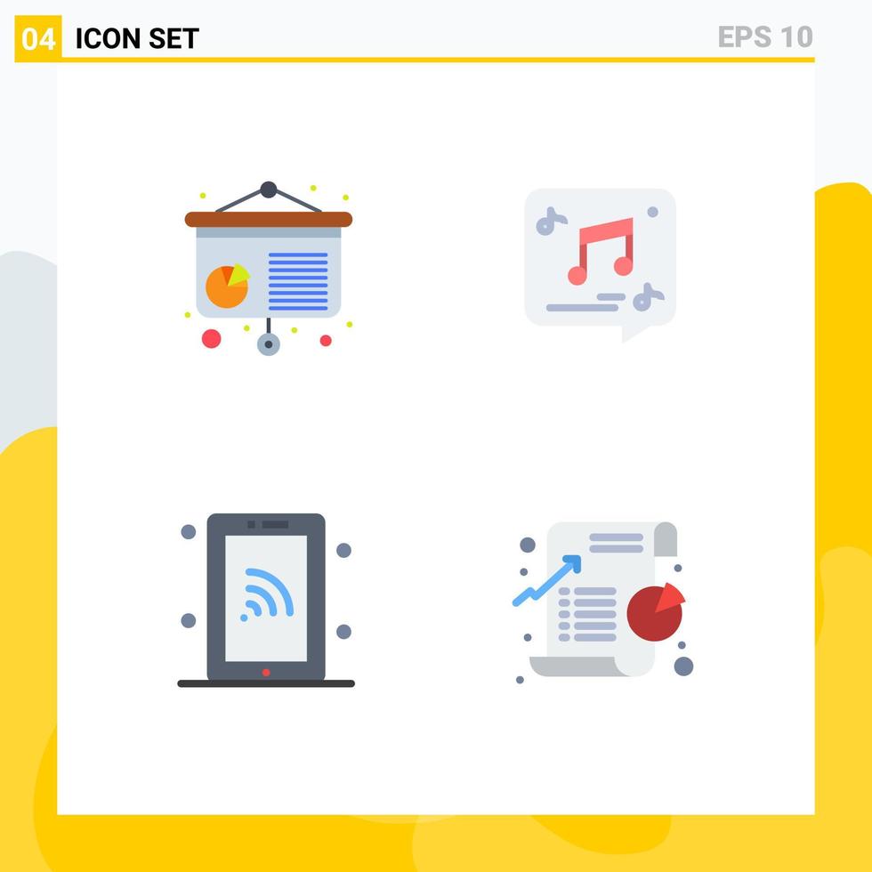 flaches Icon-Paket mit 4 universellen Symbolen von Chart-Smartphone-Chat-Musik-WLAN-editierbaren Vektordesign-Elementen vektor