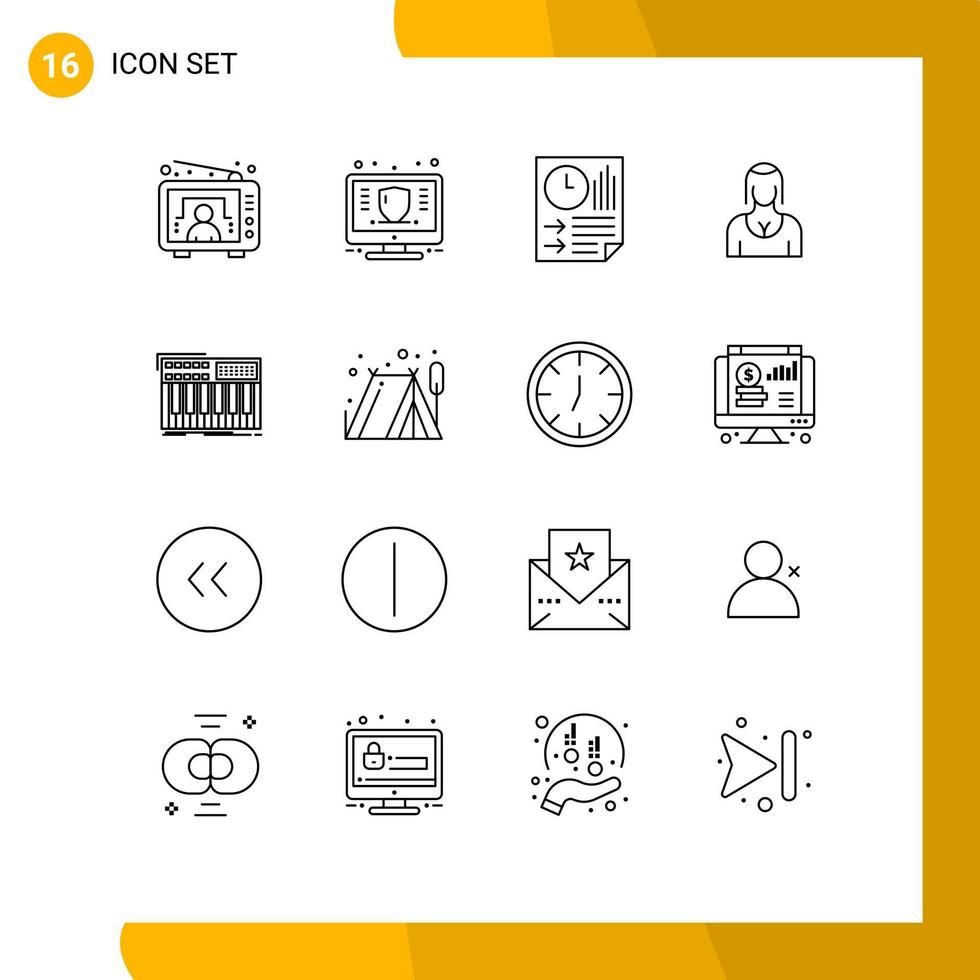 modern uppsättning av 16 konturer pictograph av flicka avatar skydda skådespelerska papper redigerbar vektor design element