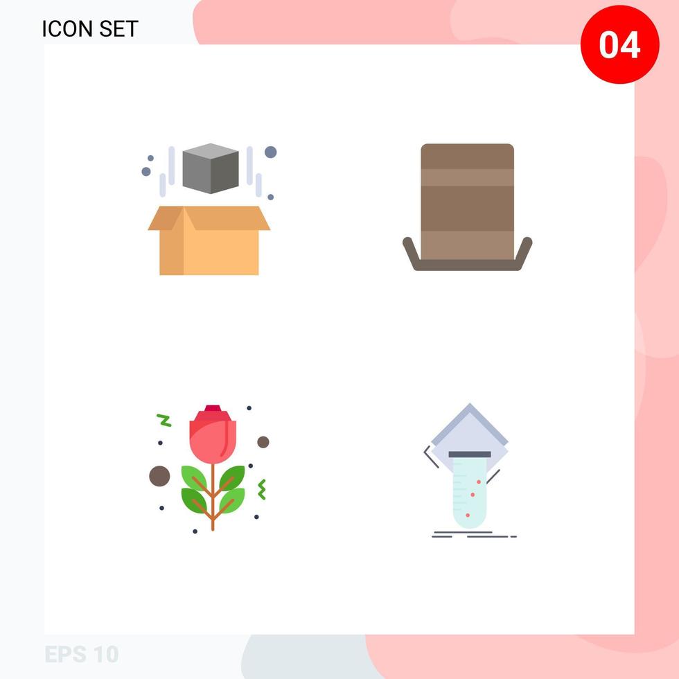 modern uppsättning av 4 platt ikoner och symboler sådan som låda reste sig mode topp hatt labb redigerbar vektor design element