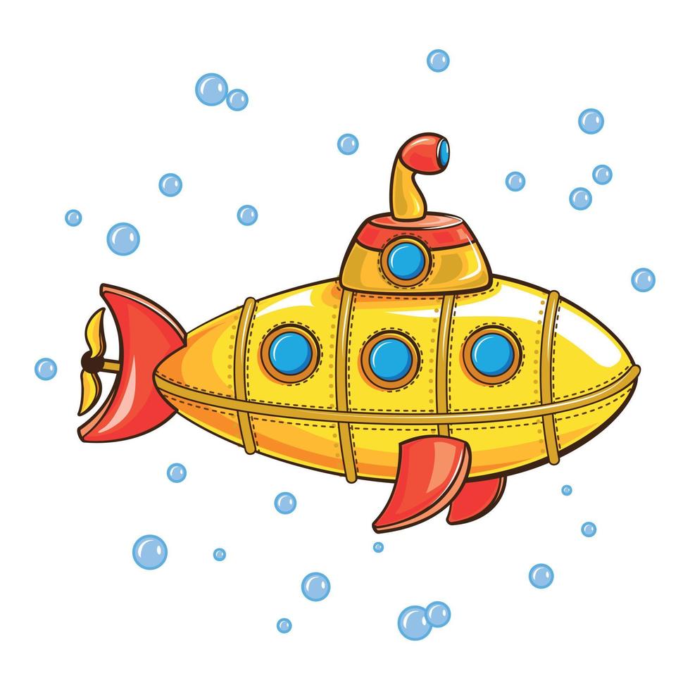 gelbe U-Boot-Ikone, Cartoon-Stil vektor