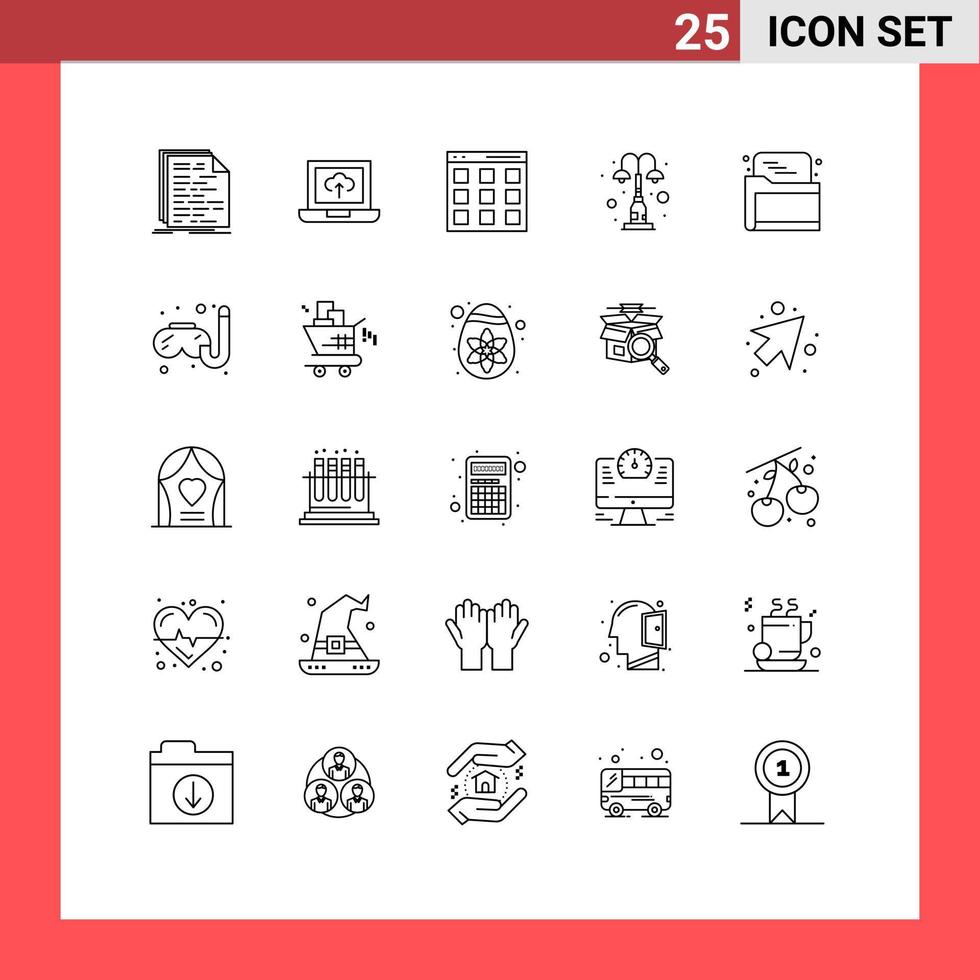 Stock Vector Icon Pack mit 25 Zeilenzeichen und Symbolen für SEO Park Communication Lights Elemente editierbare Vektordesign-Elemente