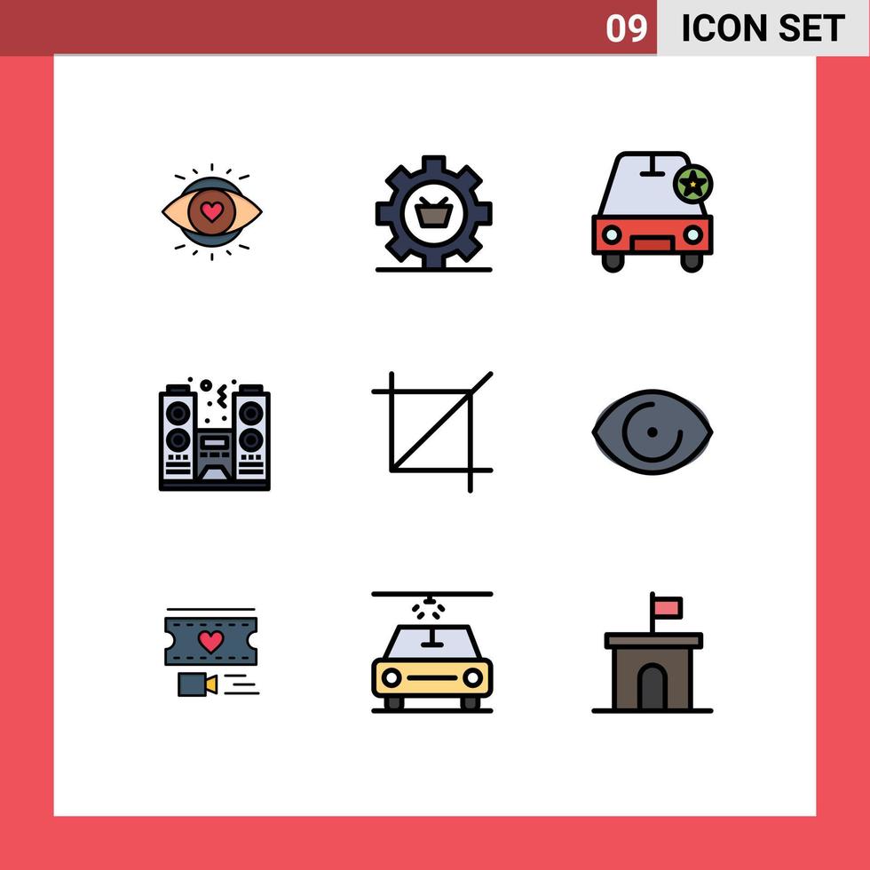 Lager Vektor Icon Pack mit 9 Zeilen Zeichen und Symbolen für Zuschauer Nachtgang Feier Star editierbare Vektordesign-Elemente