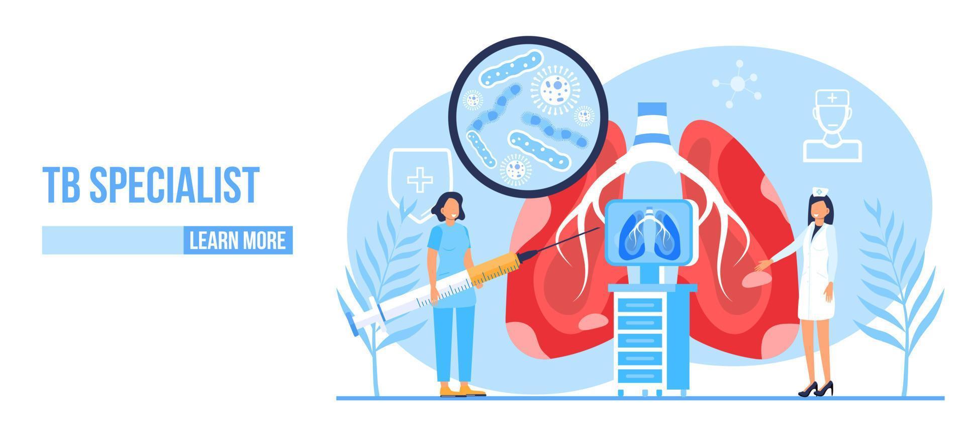 fluorografi begrepp vektor. tuberkulos specialist begrepp vektor. lung- fibros, tuberkulos, lunginflammation illustration för hemsida, app. lunga diagnos röntgen maskin. vektor