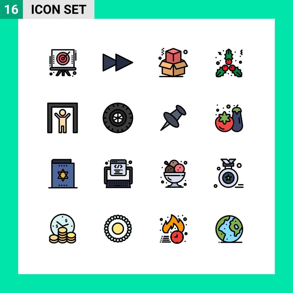 mobile schnittstelle flache farbe gefüllt linie satz von 16 piktogrammen von rad auto büro sicherheit menschlicher scanner editierbare kreative vektordesignelemente vektor