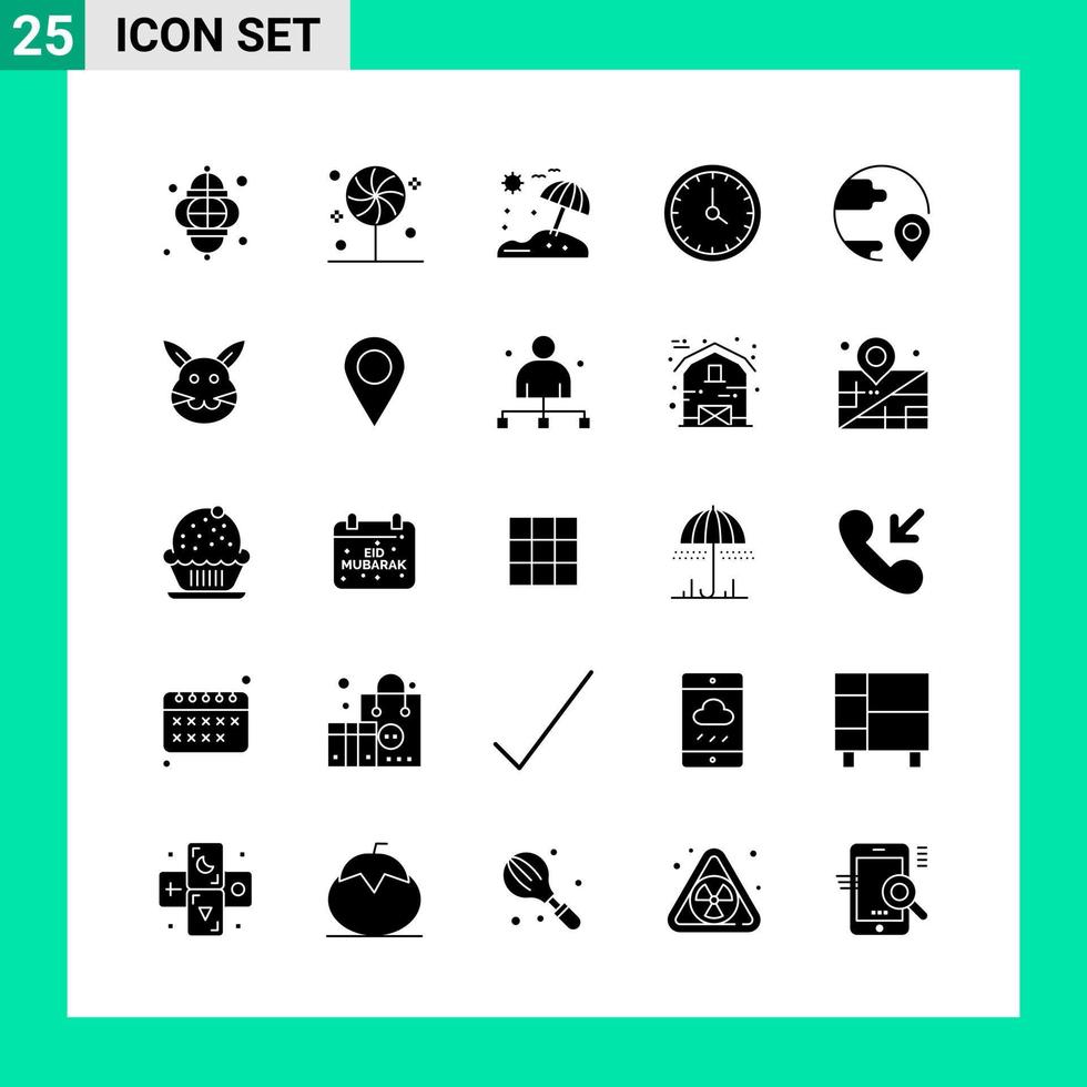 Packung mit 25 Solid-Style-Icon-Sets Glyph-Symbole für den Druck kreativer Zeichen isoliert auf weißem Hintergrund 25 Icon-Set vektor