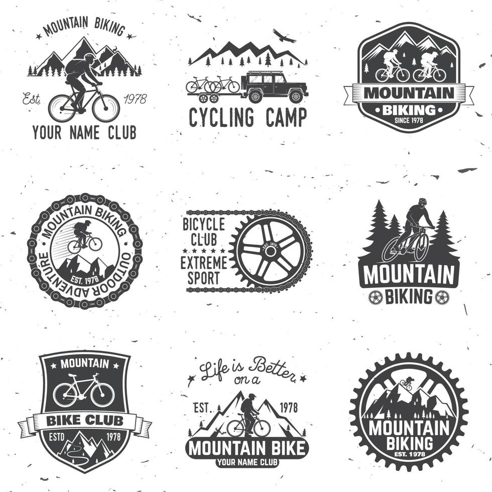 uppsättning av berg cyklar klubbar. vektor illustration.