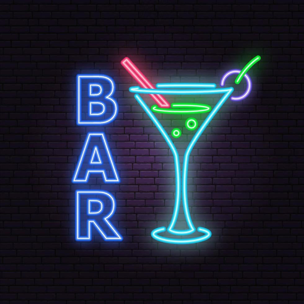 bar och cocktail neon emblem. vektor illustration.