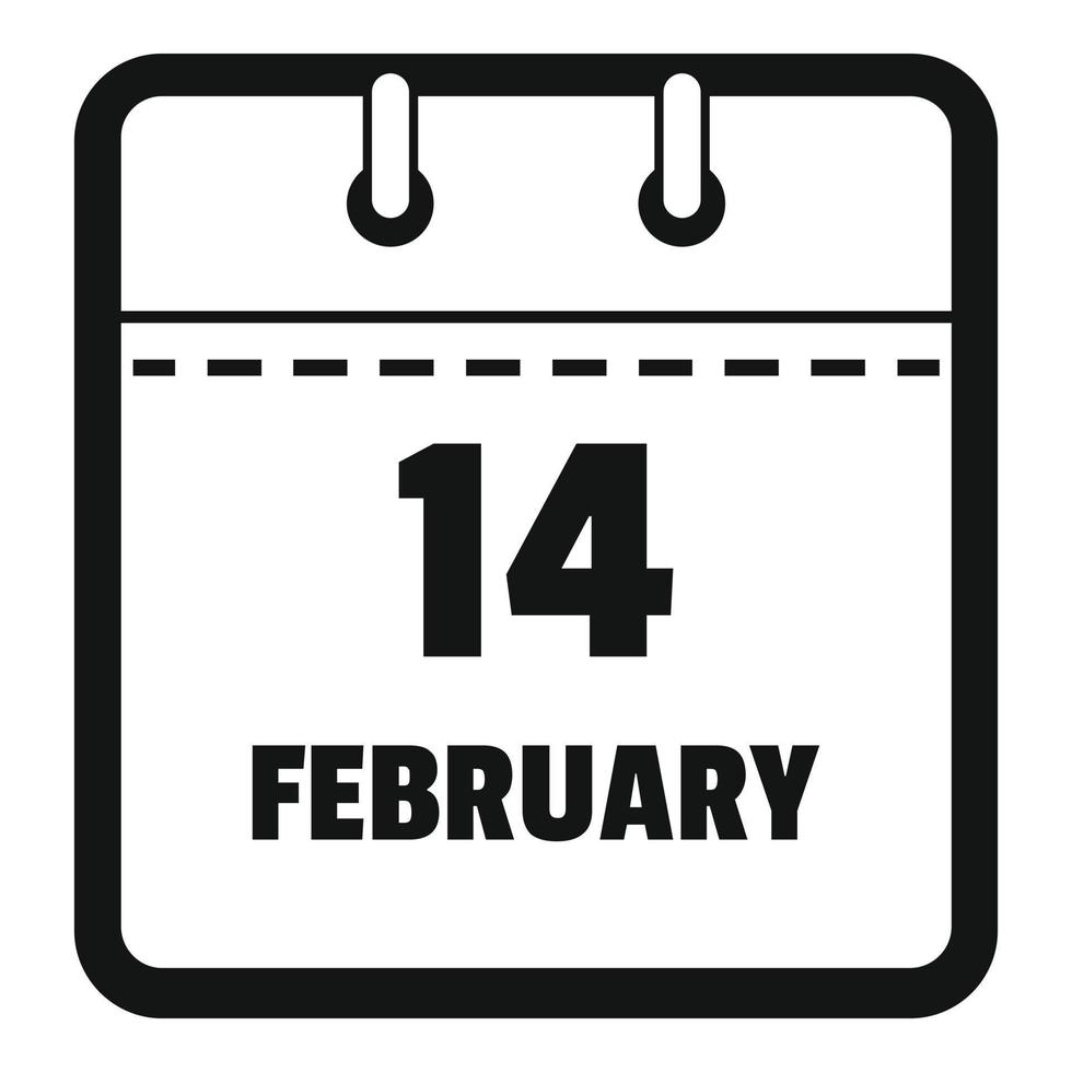 kalender fjortonde februari ikon, enkel svart stil vektor