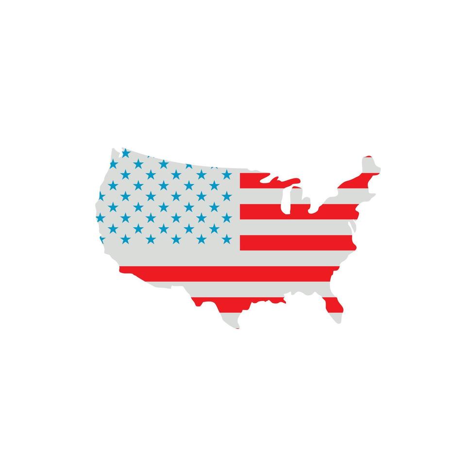 Usa-Karte im Farbsymbol der amerikanischen Flagge, flacher Stil vektor