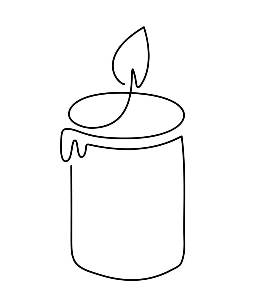 hand dragen ett linje brinnande ljus vektor ikon. kontinuerlig jul första advent översikt illustration för hälsning kort, webb design isolerat Semester inbjudan på vit bakgrund