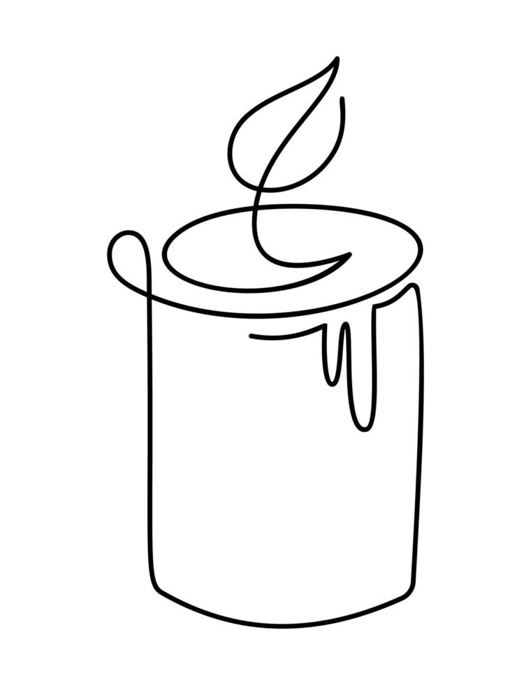 Vektor handgezeichnete eine Linie brennende Kerze Symbol. kontinuierliche weihnachtsadventsentwurfsillustration für grußkarte, webdesign lokalisierte feiertagseinladung