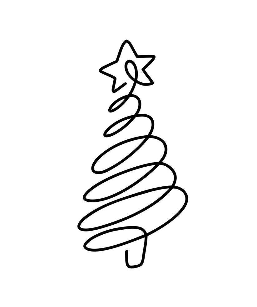 weihnachten vektor kiefer tanne eine linie kunst mit stern. fortlaufende einzeilige Zeichnung. illustration minimalistisches design für weihnachts- und neujahrskonzept