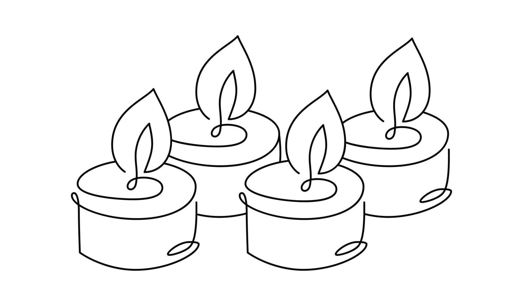 hand dragen kontinuerlig ett linje fyra ljus vektor ikon. jul första advent fyra brinnande klappar. översikt illustration för hälsning kort, webb design isolerat Semester inbjudan på vit bakgrund