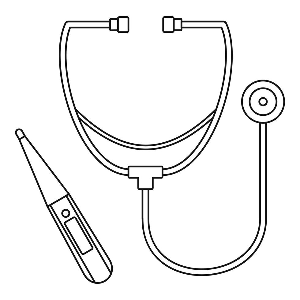 stetoskop, termometer ikon, översikt stil vektor