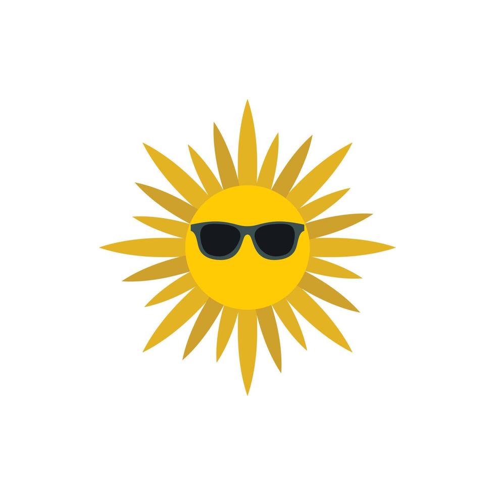 Sonnengesicht mit Sonnenbrillen-Symbol, flacher Stil vektor