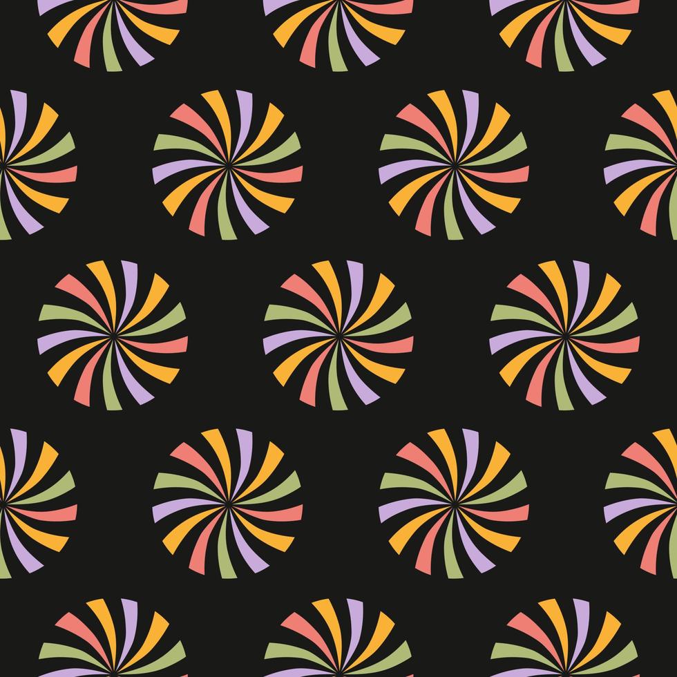 Retro-abstraktes, nahtloses Muster mit Regenbogenstrudel-Sonnendurchbruch in runder Form. trendiger geometrischer hintergrund im stil der 60er, 70er jahre. Vektor-Illustration vektor