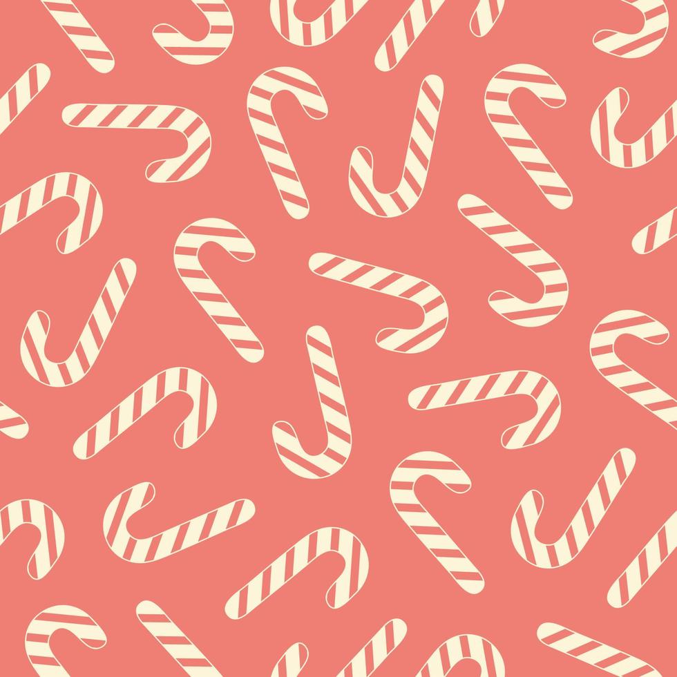 retro minimales nahtloses muster mit weihnachtsbonbons auf einem roten hintergrund. einfarbiger Druck. trendige vektorillustration im stil der 60er, 70er jahre vektor