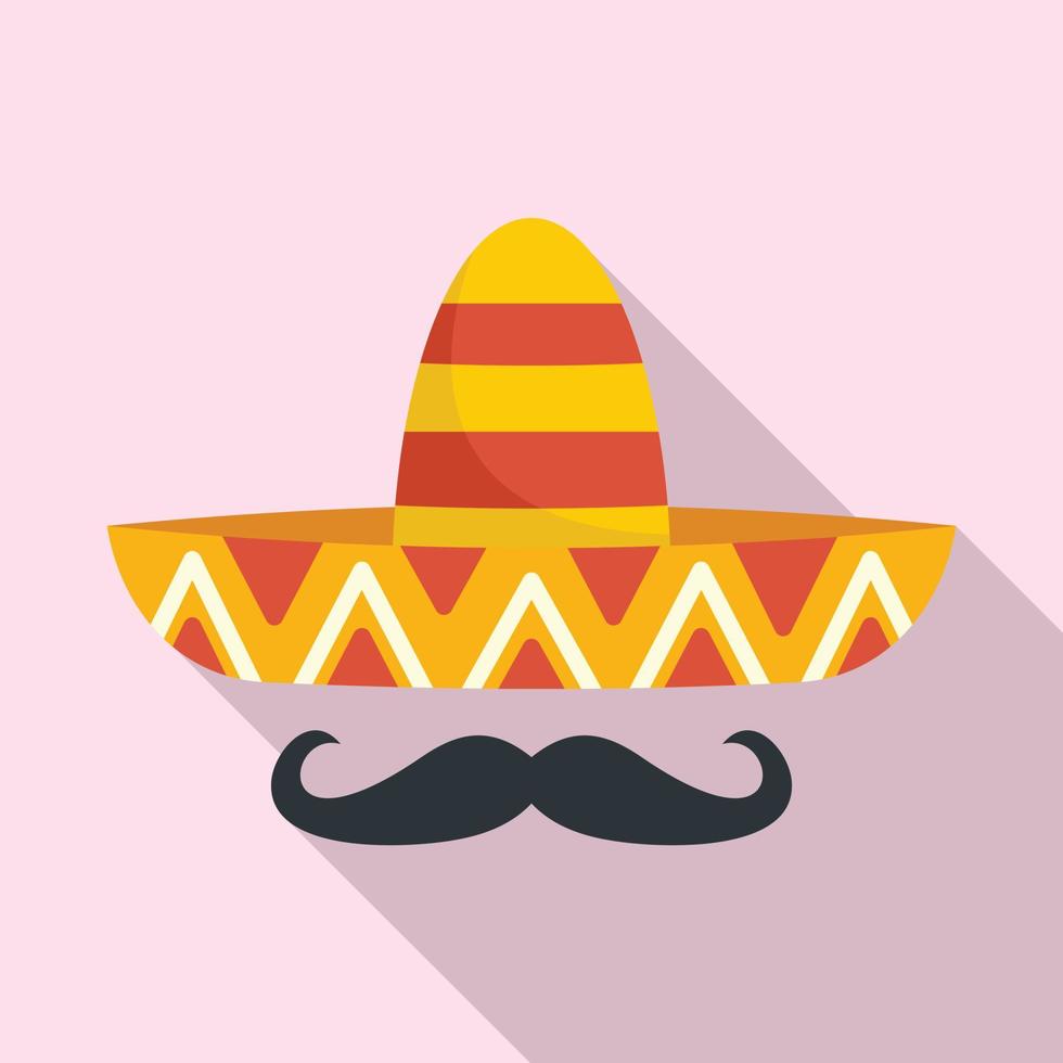 mexikansk sombrero mustasch ikon, platt stil vektor
