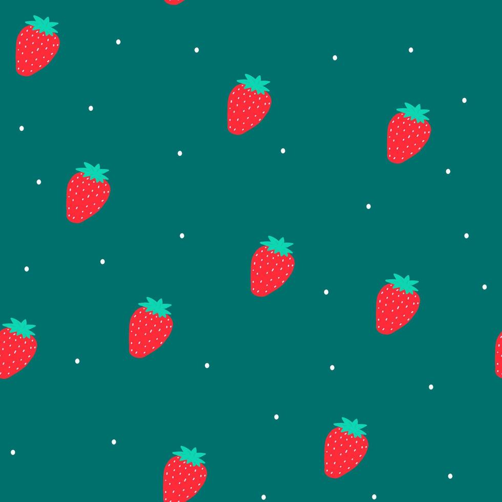 Helles, nahtloses Muster mit roten abstrakten Erdbeeren und Punkten, Vektorillustration für Textilien, Coverdesign, Tapeten, bunter Druck für Küchenstoffe, Sommerclipart im flachen Stil vektor