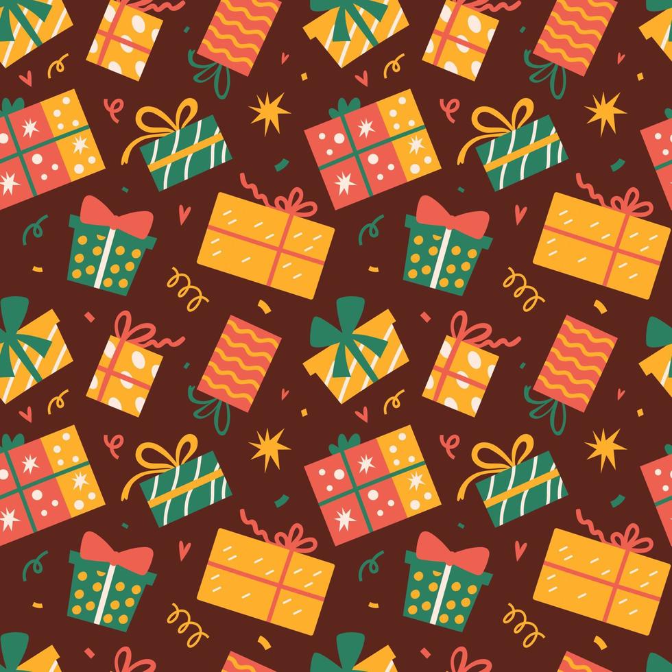 sömlös mönster med jul presenterar, olika insvept gåva lådor vektor