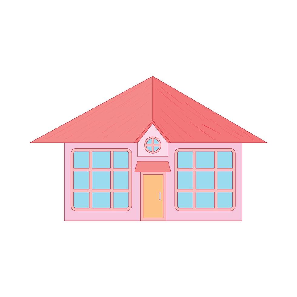 Rosa Häuschen mit großen Fenstern Symbol, Cartoon-Stil vektor