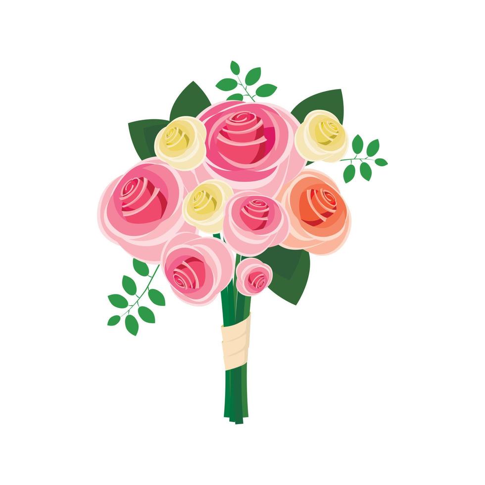 Hochzeitsstrauß aus rosa Rosen-Symbol, Cartoon-Stil vektor