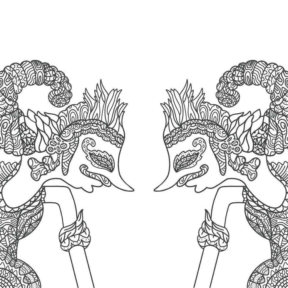 wayang kulit konst mandala zentangle färg sidor vuxen vektor