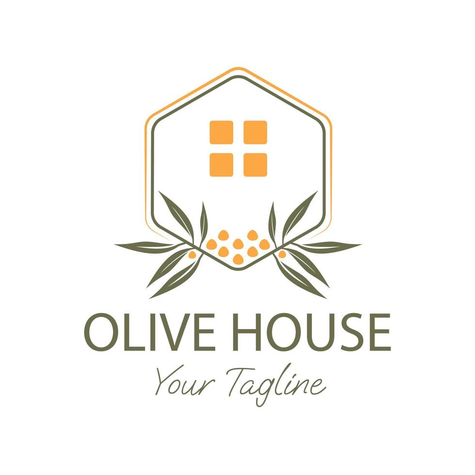Illustration Hexagon Olivenpflanze Design Haus Premium-Wohngebäude Logo-Design vektor