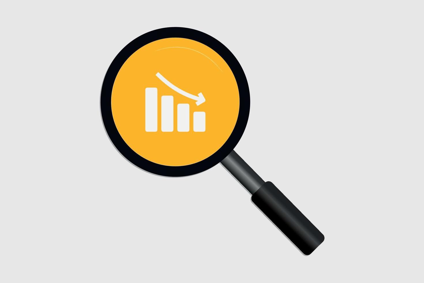 Pfeil nach unten Liniendiagramm mit Lupenvektor vektor