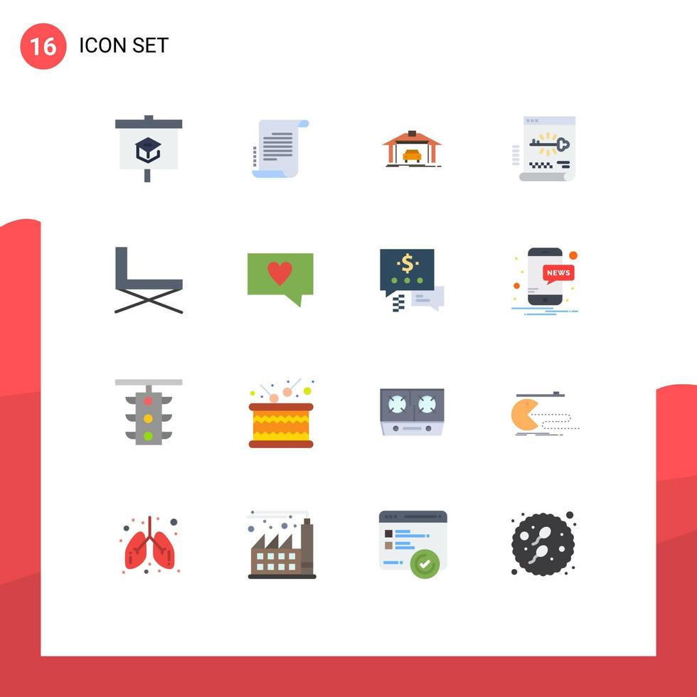satz von 16 modernen ui-symbolen symbole zeichen für stuhldokument garage login key editierbares paket kreativer vektordesignelemente vektor