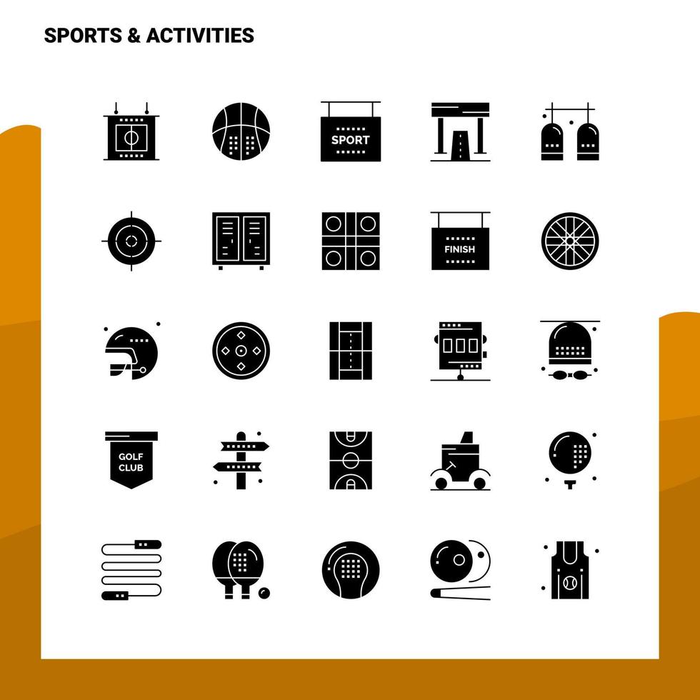 25 sporter aktiviteter ikon uppsättning fast glyf ikon vektor illustration mall för webb och mobil idéer för företag företag