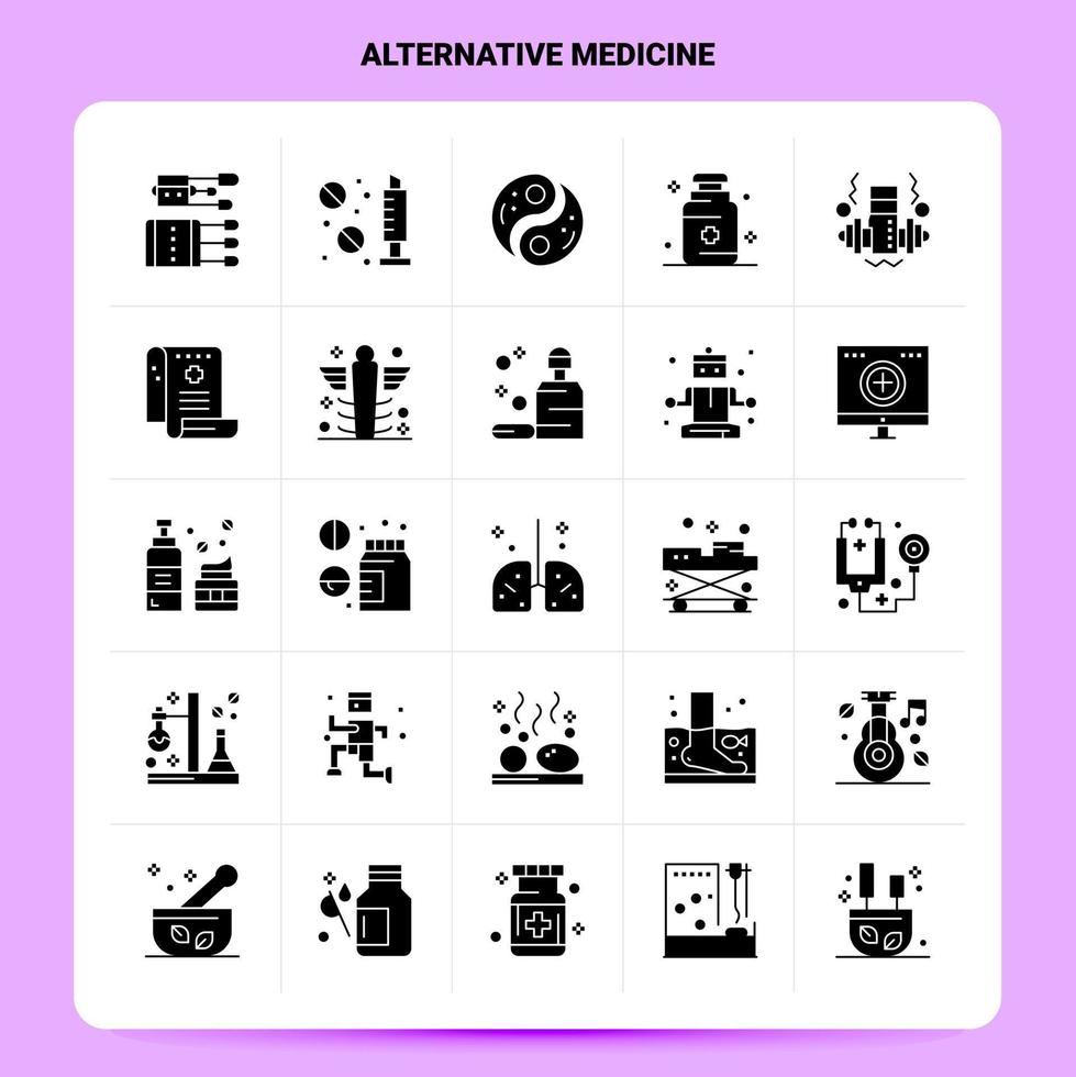 solide 25 Alternativmedizin Icon Set Vektor Glyphe Stil Design schwarze Icons Set Web und mobile Geschäftsideen Design Vektor Illustration