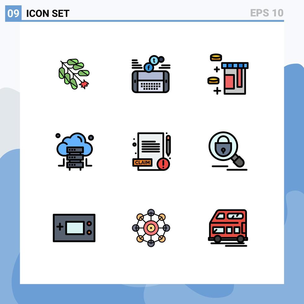 uppsättning av 9 modern ui ikoner symboler tecken för krav medicinsk Twitter server moln redigerbar vektor design element