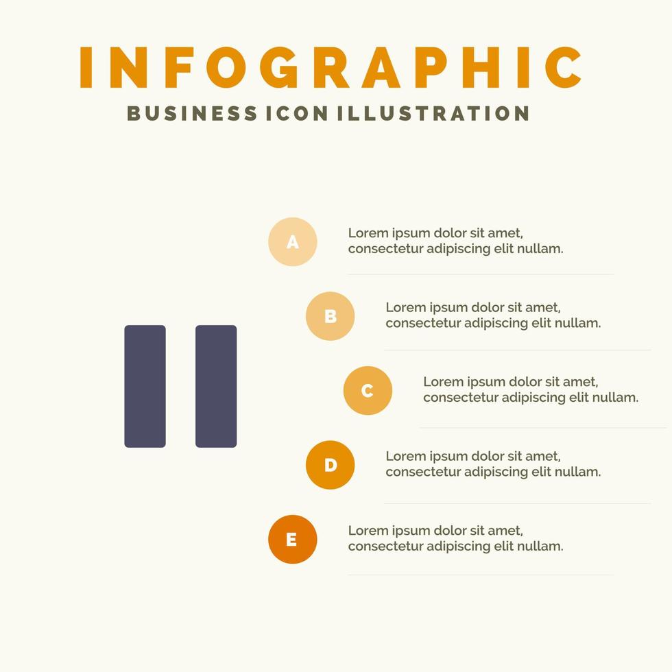 kontrollera media paus video fast ikon infographics 5 steg presentation bakgrund vektor