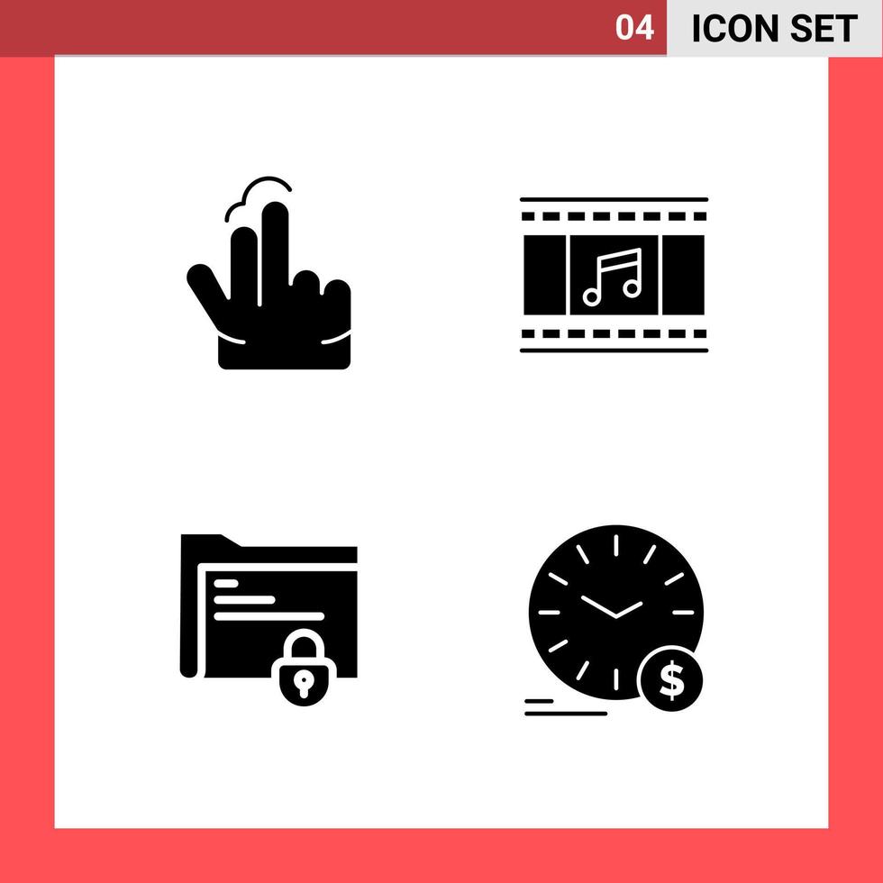 4 ikon packa fast stil glyf symboler på vit bakgrund enkel tecken för allmän design vektor