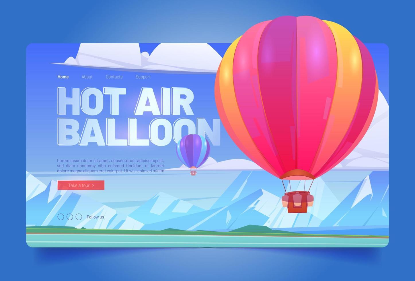 Landing Page für Heißluftballonreisen und Flugkarikaturen vektor