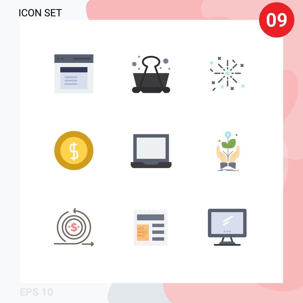 9 användare gränssnitt platt Färg packa av modern tecken och symboler av enheter pengar skola e-handel kontanter redigerbar vektor design element
