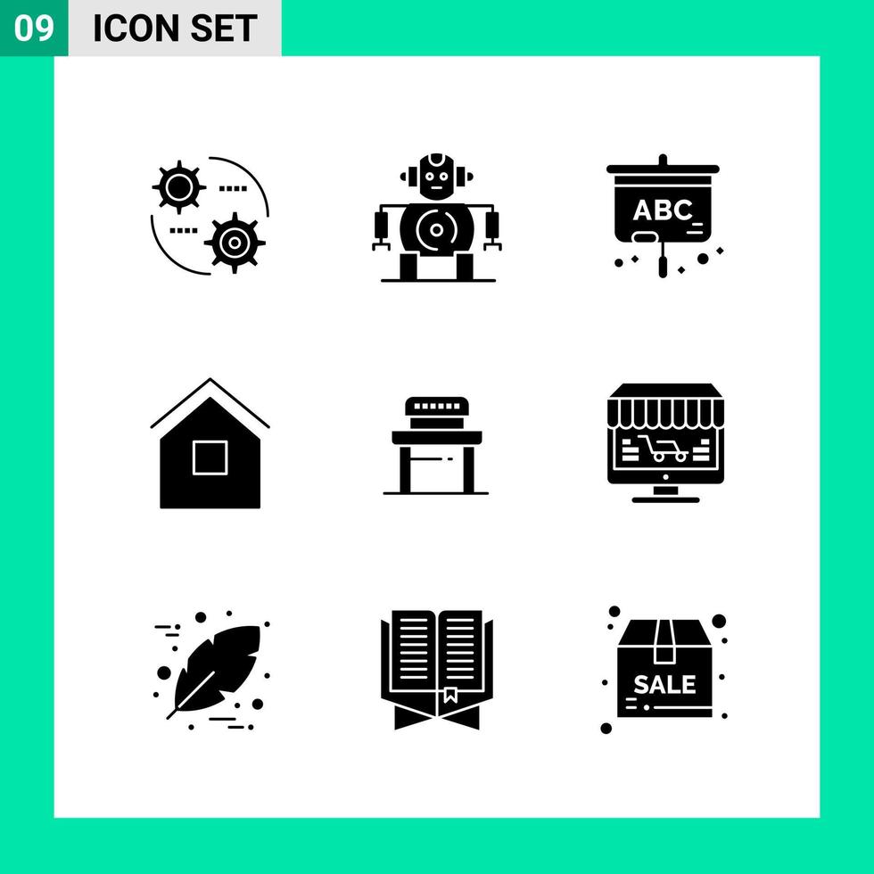 Packung mit 9 Solid Style Icon Set Glyphen-Symbolen für den Druck kreative Zeichen isoliert auf weißem Hintergrund 9 Icon Set kreativer schwarzer Icon-Vektor-Hintergrund vektor